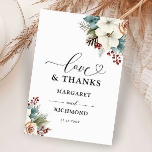 Rustic Dusty Blue Floral Winter Wedding Thank You  Card