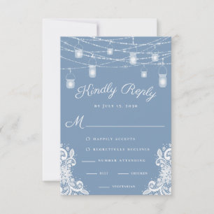 Rustic Dusty Blue Lights Wedding RSVP Card
