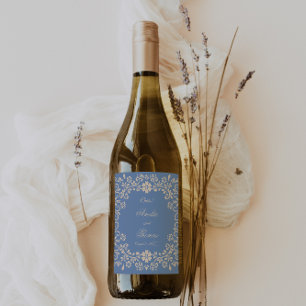 Rustic Dusty Blue Mexican Wedding Wine Label