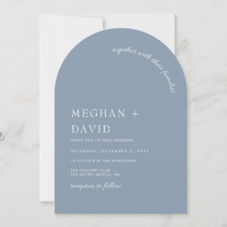 Rustic Dusty Blue Modern Arch Wedding  Invitation