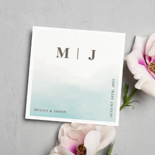 Rustic Dusty Blue Monogrammed Wedding Cocktail Napkin