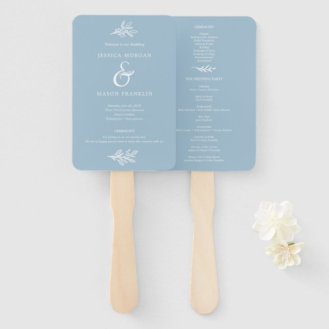 Rustic Dusty Blue Mr and Mrs Wedding Program Fan (Front and Back)