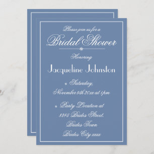 Rustic Dusty Blue Name Chic Script Bridal Shower Invitation