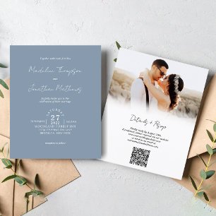 Rustic Dusty Blue Photo Budget Wedding QR Code