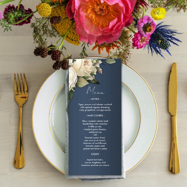 Rustic Dusty Blue Romantic Roses Wedding Menu (Creator Uploaded)