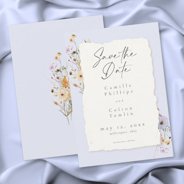 Rustic Dusty Blue Romantic Wildflower Wedding Save The Date (Rustic Dusty Blue Romantic Wildflower Wedding Save The Date)