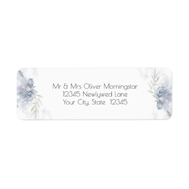 Rustic Dusty Blue Rose Floral Return Address Label (Front)