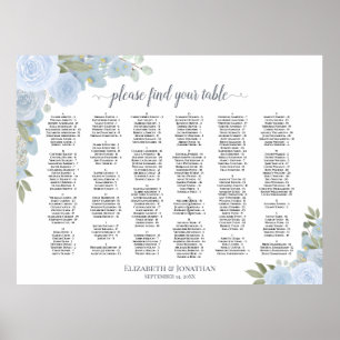 Rustic Dusty Blue Roses Alphabetical Seating Chart