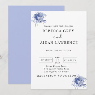 rustic dusty blue roses and other flowers invitation