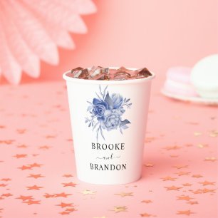 rustic dusty blue roses and other flowers paper cups