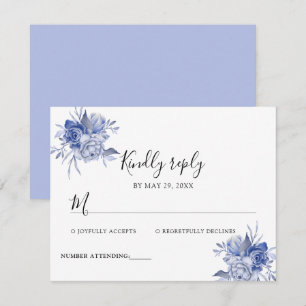 rustic dusty blue roses and other flowers RSVP card
