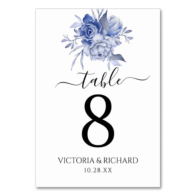rustic dusty blue roses and other flowers table number (Front)
