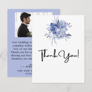 rustic dusty blue roses and other flowers thank you card
