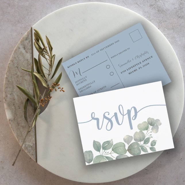 Rustic Dusty Blue RSVP Wedding Postcard (Creator Uploaded)