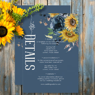 Rustic Dusty Blue Sunflowers Wedding Details Enclosure Card
