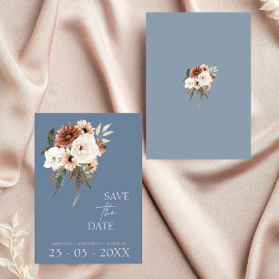 Rustic Dusty Blue Terracotta Floral Save The Date