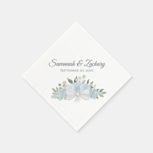 Rustic Dusty Blue Watercolor Floral Boho Wedding Napkin