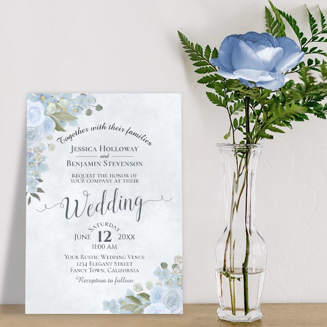Rustic Dusty Blue Watercolor Floral Chic Wedding Invitation (Creator Uploaded)