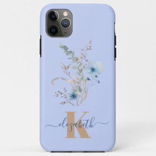 rustic dusty Blue watercolor flower bouquet iPhone 11 Pro Max Case