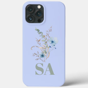 rustic dusty Blue watercolor flower bouquet iPhone 13 Pro Max Case