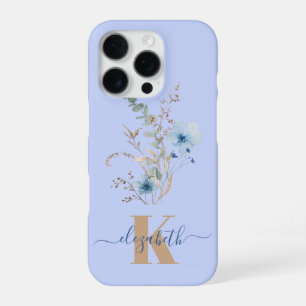 rustic dusty Blue watercolor flower bouquet iPhone 16 Pro Case