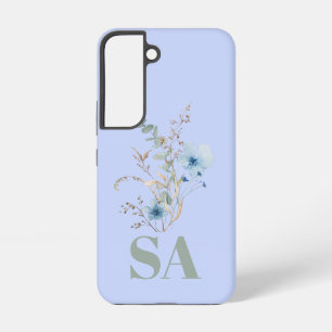 rustic dusty Blue watercolor flower bouquet Samsung Galaxy Case