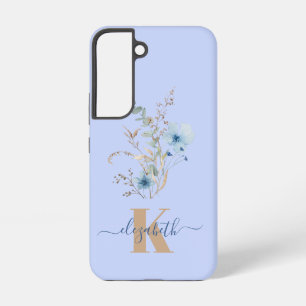 rustic dusty Blue watercolor flower bouquet Samsung Galaxy Case