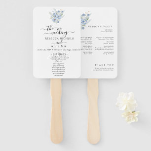 rustic dusty blue watercolor flowers & leaves hand fan