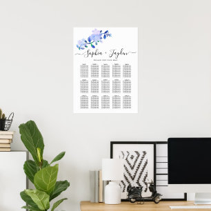 rustic dusty blue watercolor-style flower & leaves poster
