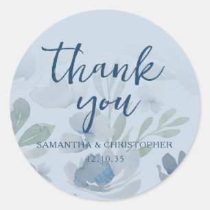 Rustic Dusty Blue Wedding Thank You Favour Classic Round Sticker