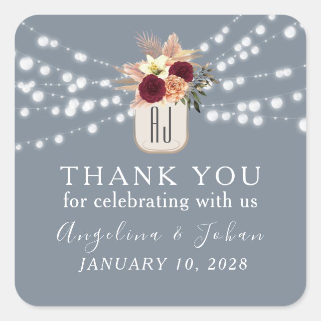 Rustic Dusty Blue Wedding Thank You Sticker (Front)