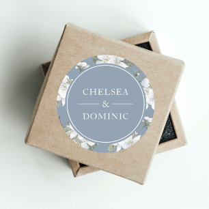 Rustic Dusty Blue White Floral Wedding Classic Round Sticker
