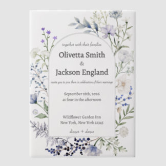 Rustic Dusty Blue Wild Flower Vellum Invitations