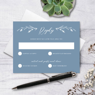 Rustic Dusty Blue Wildflower Wedding RSVP Card