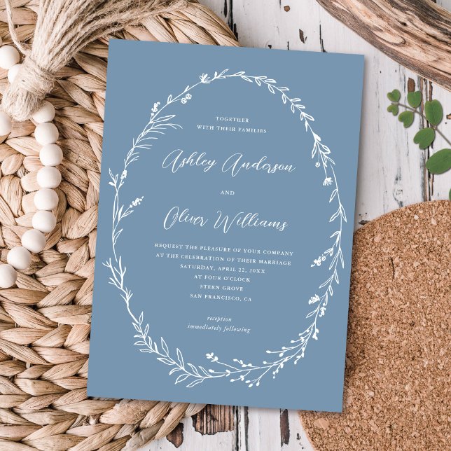 Rustic Dusty Blue Wildflower Wreath Wedding Invitation (Creator Uploaded)
