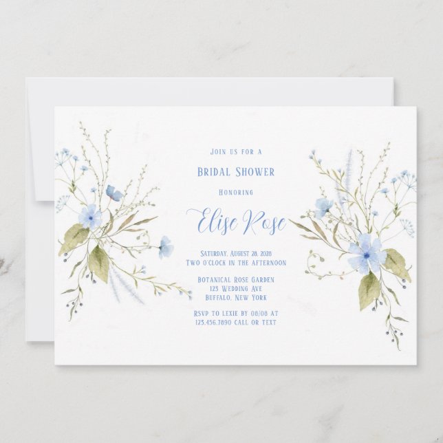 Rustic Dusty Blue Wildflowers Bridal Shower Invitation (Front)