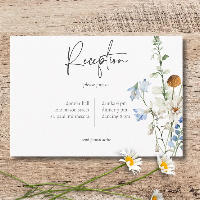 Rustic Dusty Blue Wildflowers & Daisies Reception Enclosure Card (Rustic Dusty Blue Wildflowers & Daisies Reception Enclosure Card)