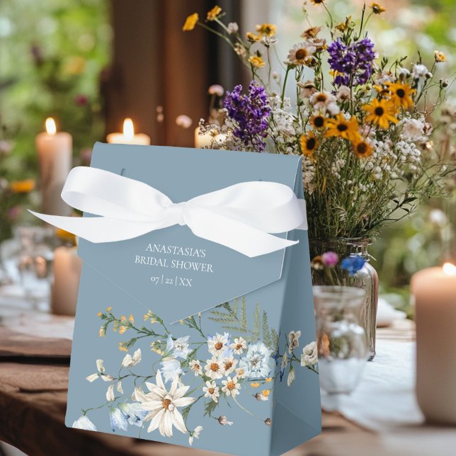 Rustic Dusty Blue Wildflowers & Daisies Shower Favour Box (Creator Uploaded)