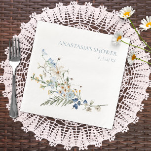Rustic Dusty Blue Wildflowers & Daisies Shower Napkin