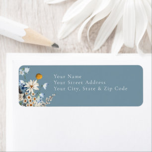 Rustic Dusty Blue Wildflowers & Daisies Shower Return Address Label