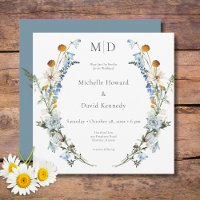 Rustic Dusty Blue Wildflowers & Daisies Square