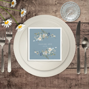 Rustic Dusty Blue Wildflowers & Daisies Wedding Napkin