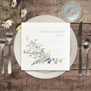 Rustic Dusty Blue Wildflowers & Daisies Wedding Napkin
