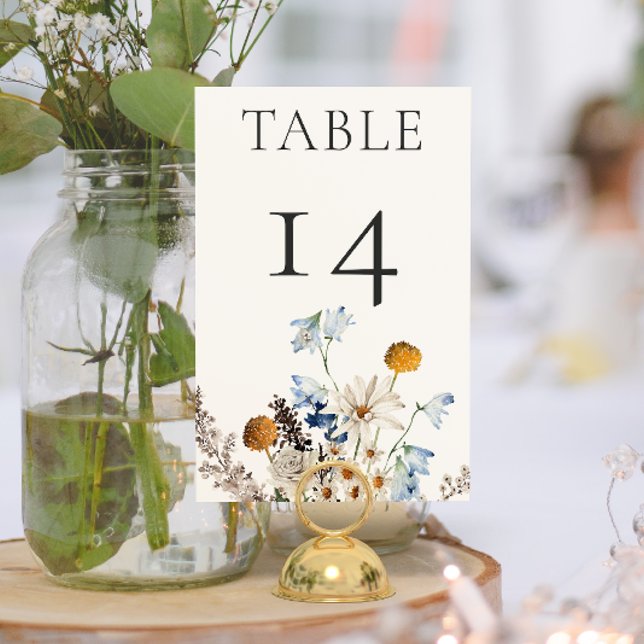 Rustic Dusty Blue Wildflowers & Daisies Wedding Table Number (Rustic Dusty Blue Wildflowers & Daisies Wedding Table Number)