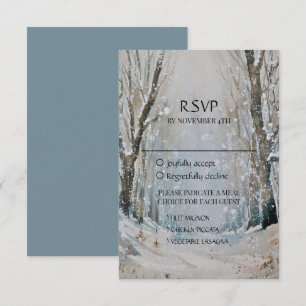 Rustic Dusty Blue Winter Forest Watercolor Wedding RSVP Card