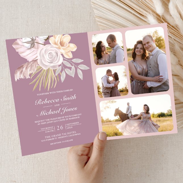 Rustic Dusty Mauve Pink Floral QR Code Wedding Invitation (Creator Uploaded)