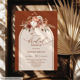 Rustic Dusty Orange Pampas Grass Floral Bridal  Invitation