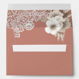 Rustic Dusty Peach Floral Lace Envelope