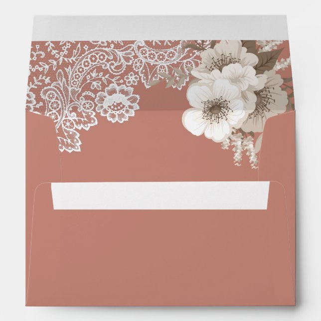 Rustic Dusty Peach Floral Lace Envelope (Back (Bottom))
