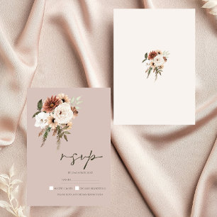 Rustic Dusty Pink and Green Floral RSVP Card